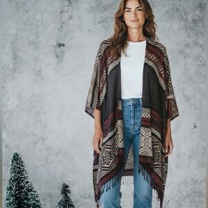 Free People Black and Red Aztec Duster Kimono